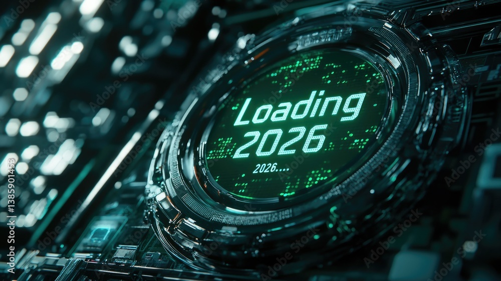 Poster digital futuristic display with neon-lit 