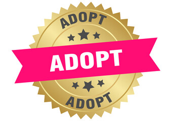 adopt. adopt round pink and gold label isolated on transparent background