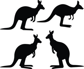 Kangaroo Silhouette Set | Wildlife, Jumping Kangaroo, and Nature Icon Illustration Kangaroo Silhouette Set | Australian Wildlife, Marsupial, and Animal Vector Collection