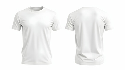 Striking Product Photography Showcasing Two Identical White T-Shirts, Front and Back Views, Perfect for Mockups and Apparel Design Presentations with Detailed Fabric Texture