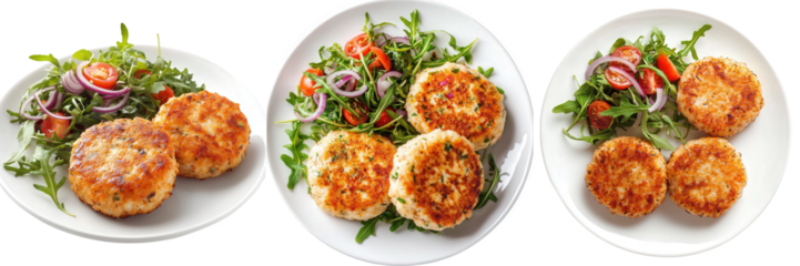 Savory patties with fresh arugula salad.
