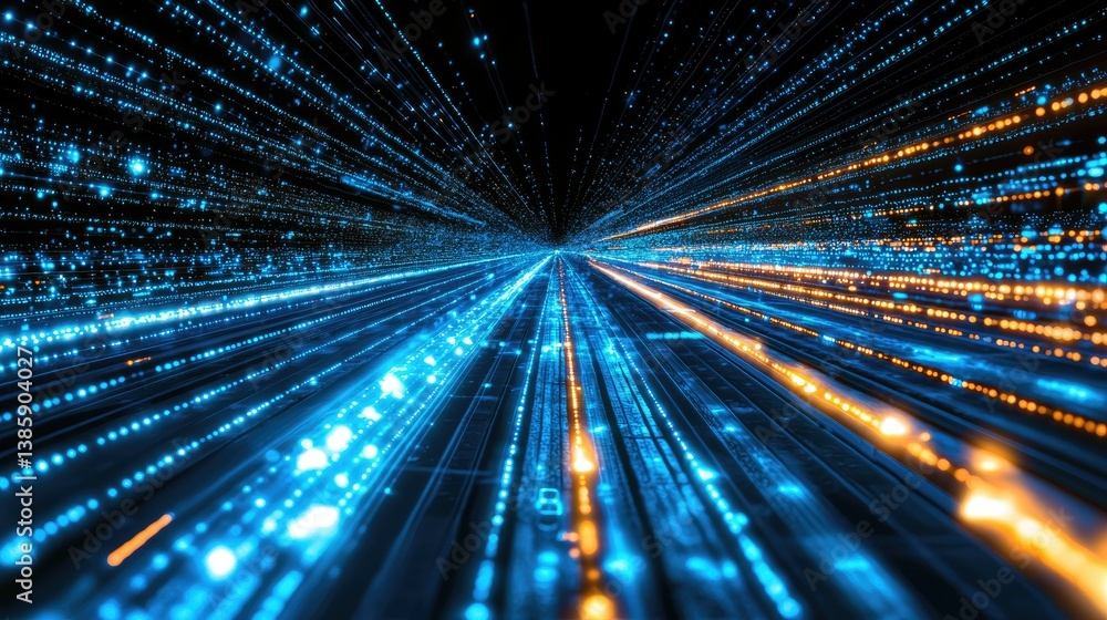 Aufkleber futuristic digital grid with fiber-optic waves of data traveling at the speed of light, creating an 