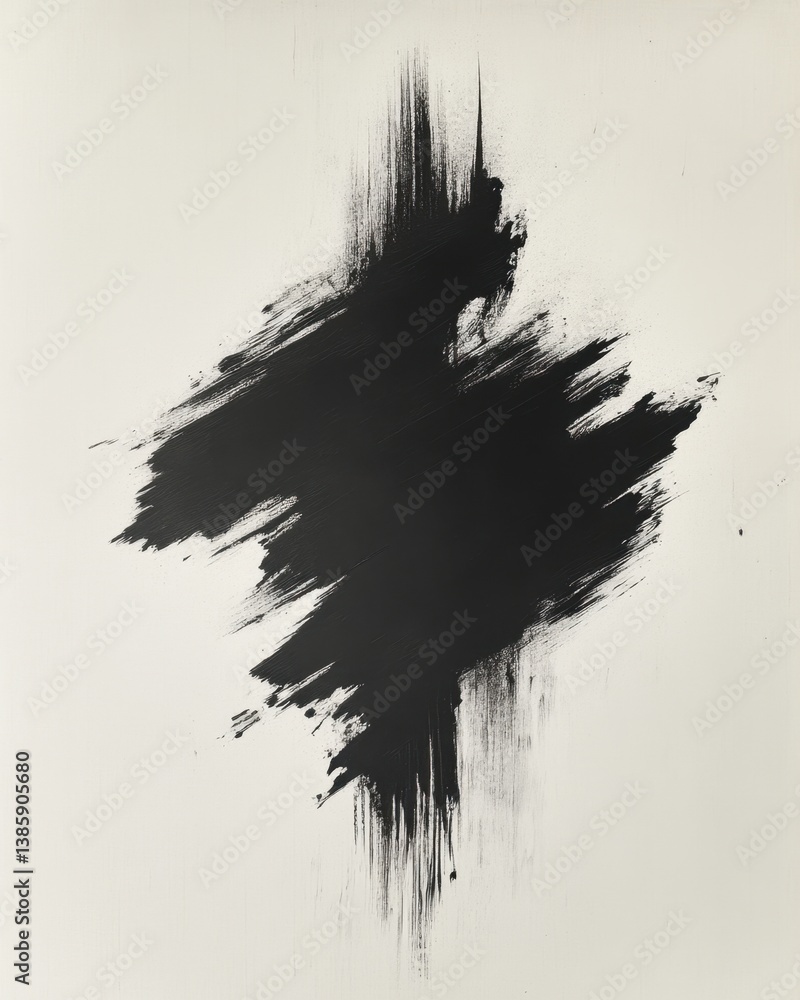 Poster abstract expressionism in black ink on white canvas creates a bold and dynamic visual statement