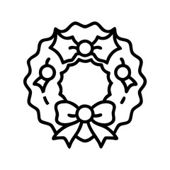 Christmas wreath vector icon holiday decoration with bows and holly leaves design element for graphic use