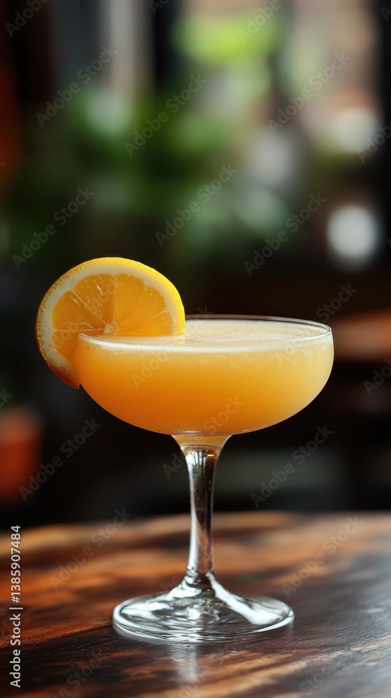 Aufkleber refreshing citrus cocktail in elegant glass on rustic wood table with blurred background creating in