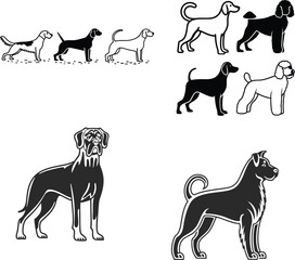 A premium set of black and white dogs vector silhouettes 