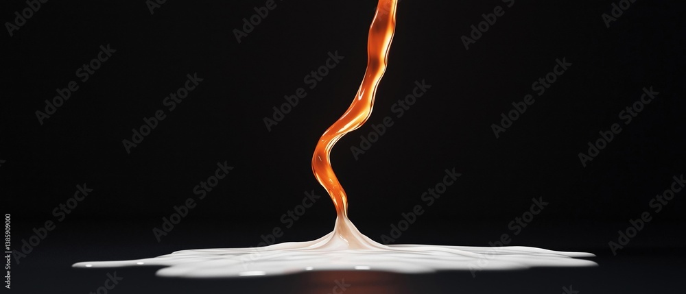 Poster close-up of a liquid splash on a black background. the liquid appears to be orange in color and is i