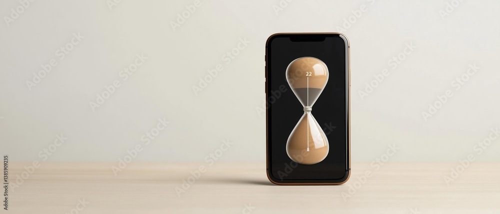 Poster black smartphone with a gold hourglass on the screen. the hourglass is in the center of the screen a