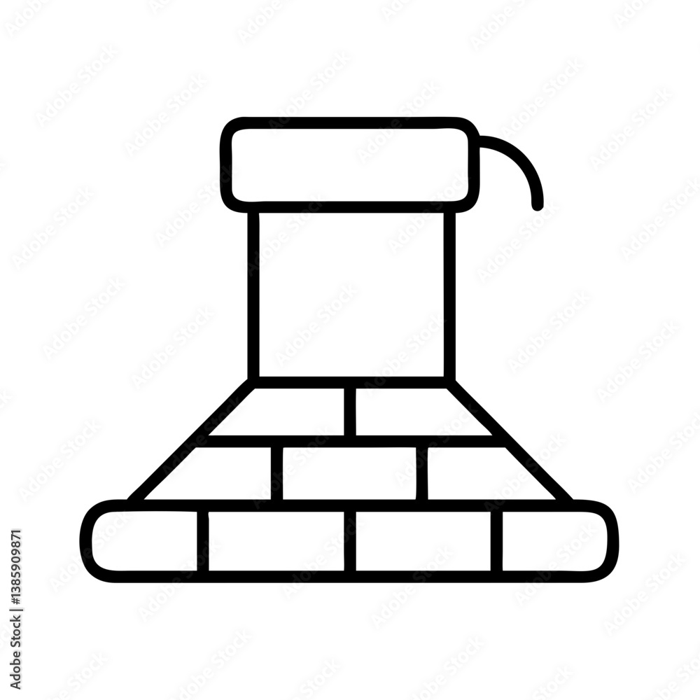 Poster outline drawing of a brick well with a bucket for water source and vintage architecture design eleme