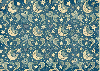 Whimsical moon and star patterned design.