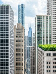 Fototapeta premium A stunning cityscape featuring a mix of modern skyscrapers and historic buildings, showcasing urban architecture and greenery.