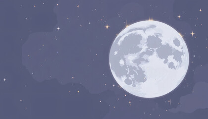 Naklejka premium Minimal Flat Moon In The Sky With Stars – Vector for Digital Art 