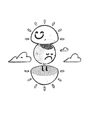 Happy sun, sad earth. Weather/mood contrast illustration