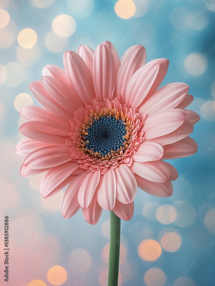 Poster captivating close up of a delicate pink gerbera daisy against a soft bokeh background creating a ser