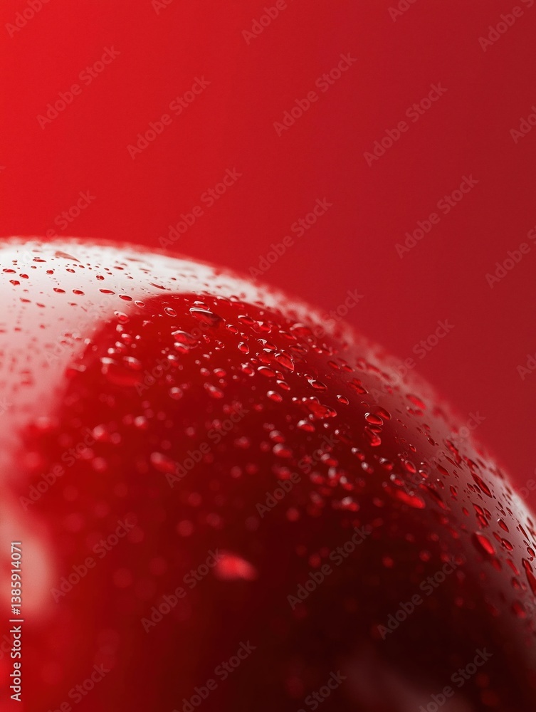 Fototapete close-up of a red apple with water droplets on it. the apple is in focus, while the background is a 