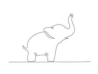 Cute elephant in single line draw illustration. Continuous one line drawing of elephant. Editable stroke.