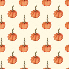 autumn seamless pattern with hand drawn gouache pumpkin