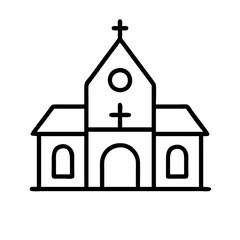 Church building vector icon illustration, religious christianity worship place symbol outline drawing design