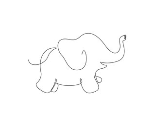 Cute elephant in single line draw illustration. Continuous one line drawing of elephant. Editable stroke.