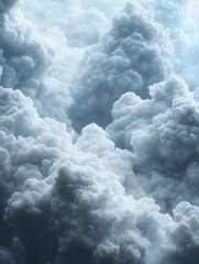 Ethereal cloudscape with dramatic lighting showcasing fluffy cumulus formations against a serene blue sky creating a peaceful and majestic atmosphere
