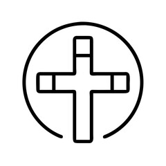 Obraz premium Christian cross icon vector illustration in circle outline for religious symbol and faith design concept