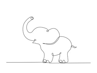Cute elephant in single line draw illustration. Continuous one line drawing of elephant. Editable stroke.