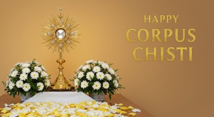 Obraz premium Corpus christi celebration with golden monstrance and flower arrangements