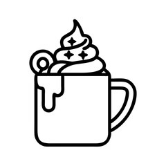 Hot chocolate with whipped cream and sprinkles vector icon illustration for winter holiday season treat 