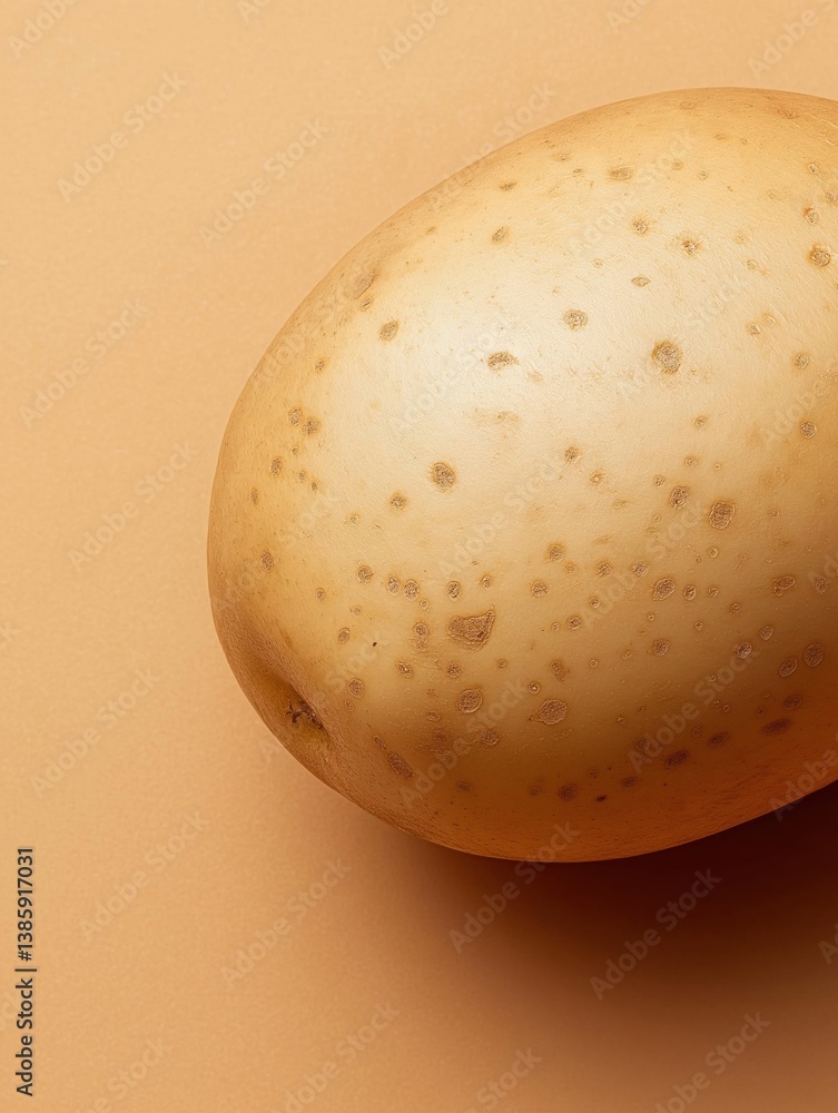 Poster close-up of a single eggshell. the eggshell is round and has a light brown color with small brown sp