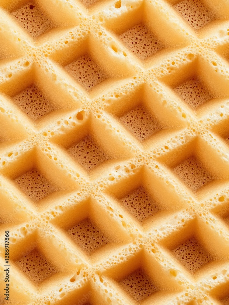 Poster close-up of a waffle pattern. the waffle is golden brown in color and has a lattice-like design with