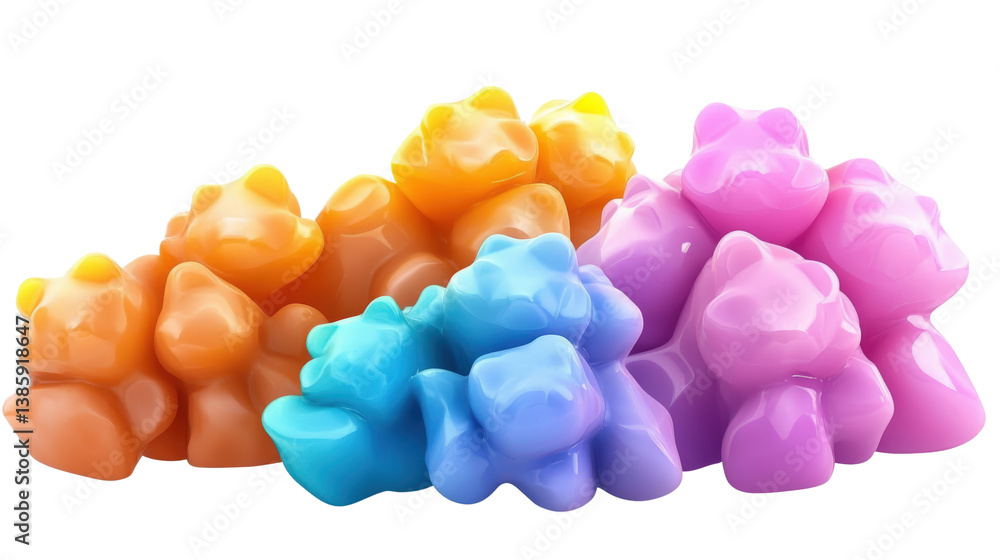 Poster colorful arrangement of chewy gums displayed in a variety of flavors and textures on a bright backgr