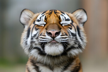 Expression of serenity in a young tiger basking in the sunlight at a wildlife sanctuary during a warm afternoon