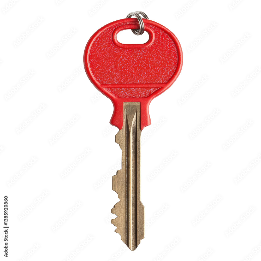 Poster a bright red key displayed on a simple background highlighting its unique design and functionality i