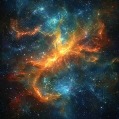 Ethereal cosmic nebula with vibrant orange and blue hues creating a celestial spectacle of stellar dust and gas in deep space