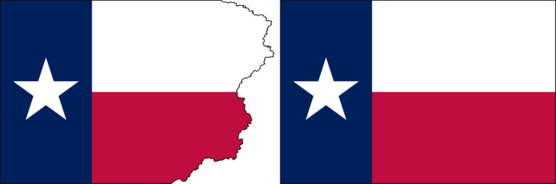 Texas state flags vector. Standard flag and with torn edges