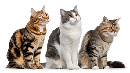 Various cats on a white background