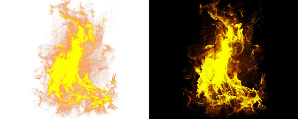 Realistic Fiery Flames with Vivid Intense Heat Isolated on A Transparent Background