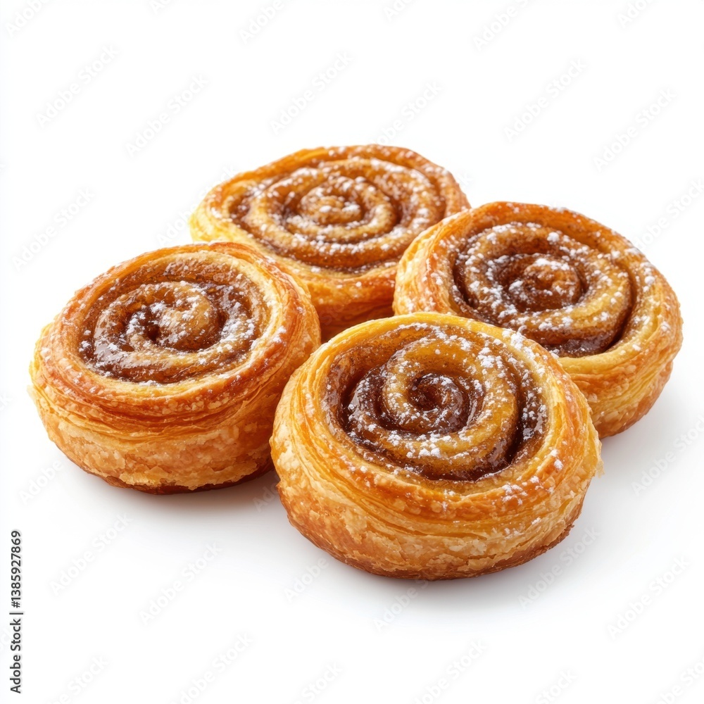 Poster delicious cinnamon rolls with powdered sugar topping on a white background creating a warm and invit