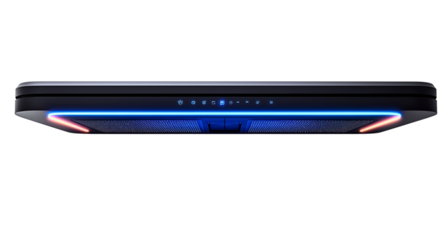 Futuristic smart kitchen hood featuring integrated holographic display and voice sensor