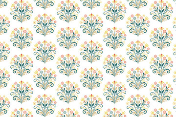 Fototapeta premium seamless floral tile pattern with sketch-style flower bunches and nature-inspired leaves for print design and wallpaper