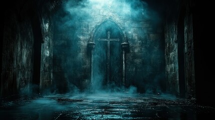 Mysterious Gothic Cathedral: A Dark and Enigmatic Hallway