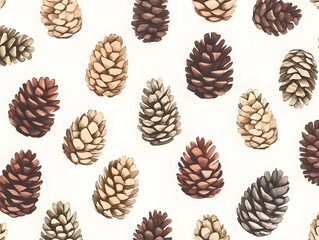 Colorful Pine Cones Pattern on a Light Background for Nature Lovers