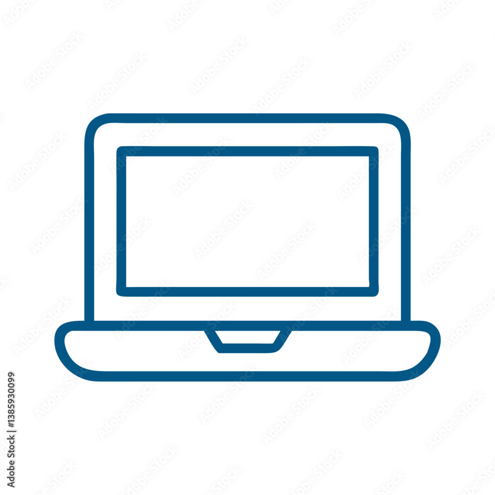 Poster laptop computer icon in minimal outline style