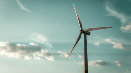 Wind Turbine in Blue Sky for Renewable Energy and Sustainability Inspiration in Eco-Friendly Landscape Photography