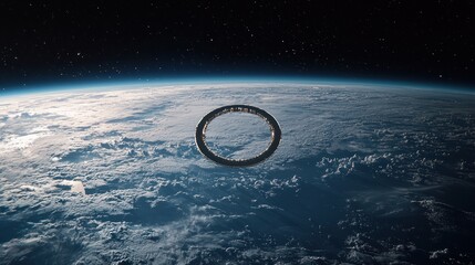 Orbital ring space station above Earth.