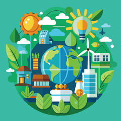 Eco-Friendly Carbon Emission Reduction Vector Illustration &ndash; Green Energy and Sustainability Concept Design