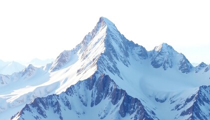 Fototapeta premium Snow covered mountain peak against bright white sky, scenery, nature