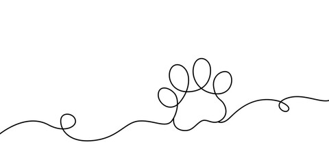 paw print of pet. cat or dog footprint in linear style. endless line logo. vector illustration isolated on white background