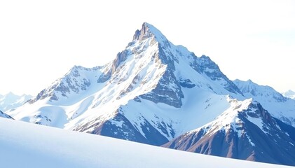 Obraz premium Snow-covered mountain peak on bright white background, panorama, peak, snow