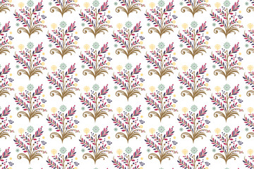 Fototapeta premium graphic seamless floral pattern with hand-drawn botanical stems and leaf bunches for stylish textile and eco packaging design
